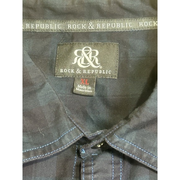 Rock Republic Shirt Men's Blue Plaid Button Up Long Sleeve Size XL Preppy Casual - Picture 3 of 8